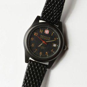Vintage Ladies Wenger S.A.K Design Black Face Quartz Watch